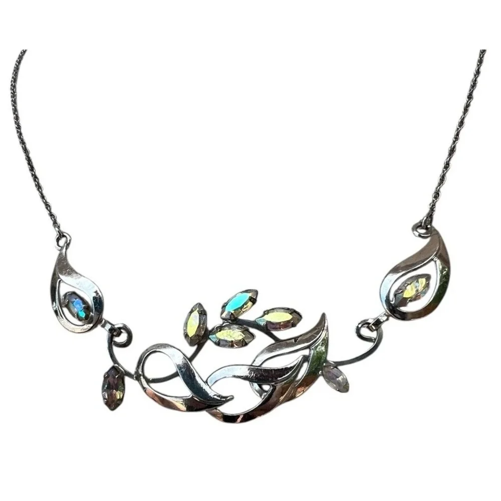 Vintage Sterling A.B. Rhinestone Necklace‎ Curtis Creations Signed Short Chain